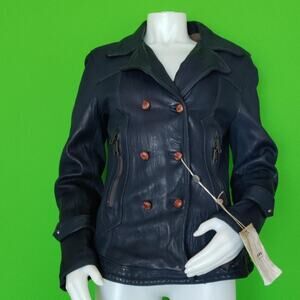 NWT Delan dark blue leathe/woolr jacket Italy
